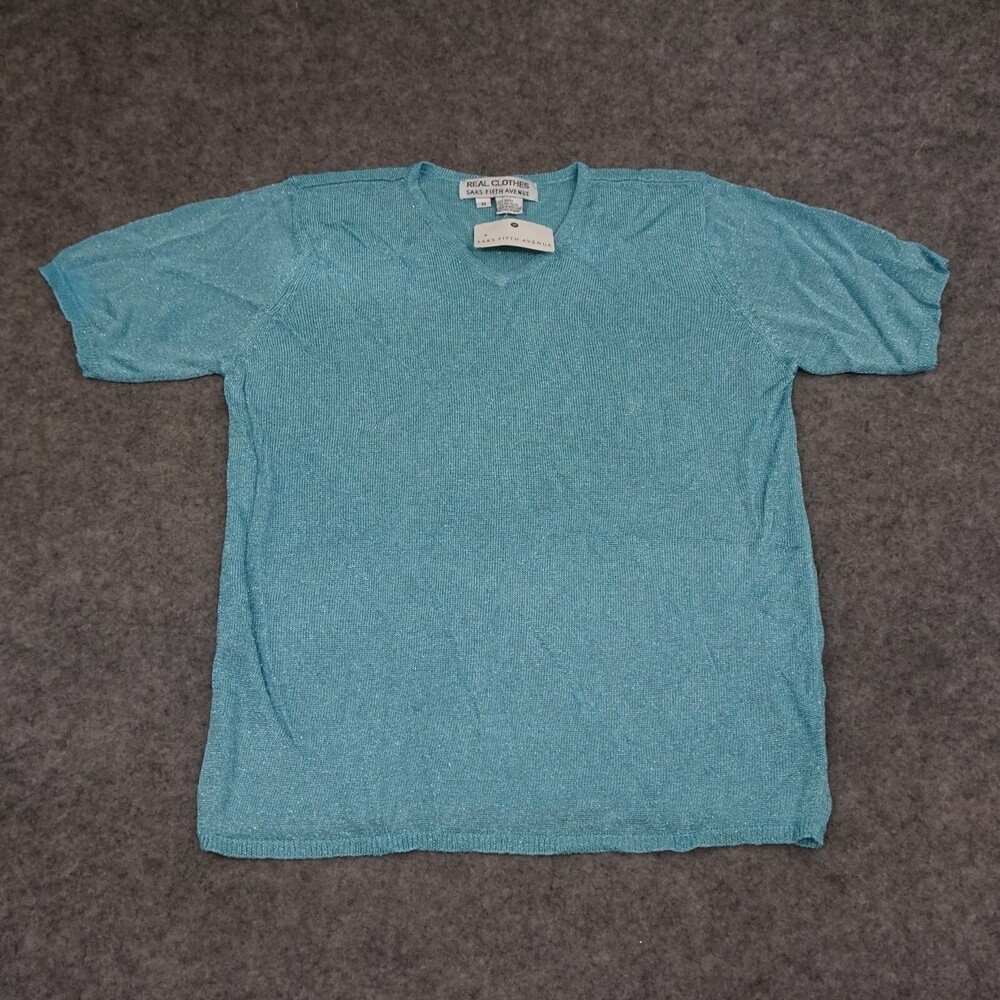 Real Clothes Saks Fifth Avenue Top Womens Medium M Blue Knit Pullover Shimmer